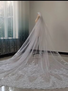 Cathedral Sheer White Lace Bridal Veil